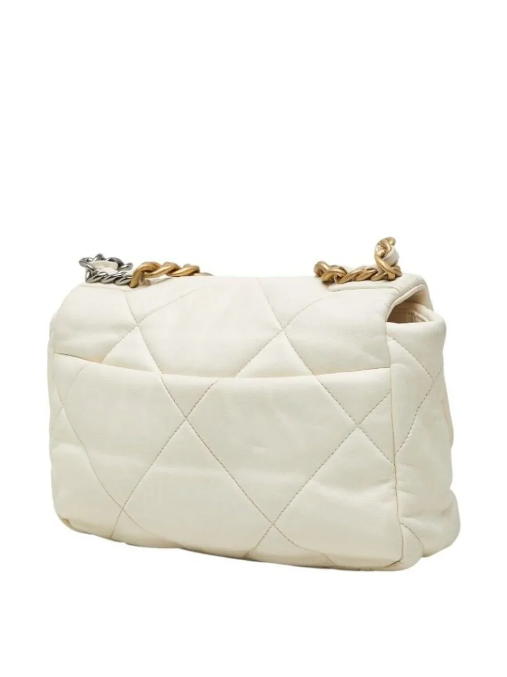 Chanel CC Logo 19 Chain Shoulder Bag White Lambskin